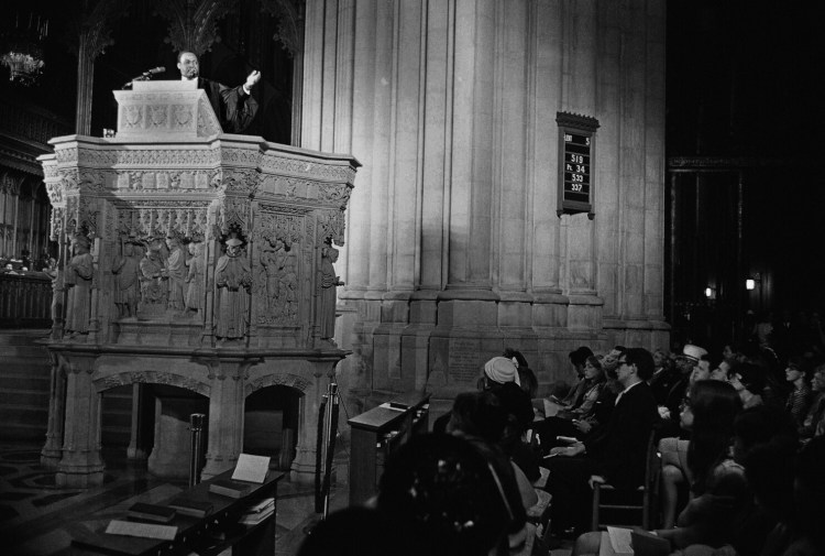 The Rev. Martin Luther King Jr., preaches from the pulpit at the National Cathedral in Washington on March 31, 1968. It would be his last Sunday sermon before he was assassinated on April 4, 1968, in Memphis.