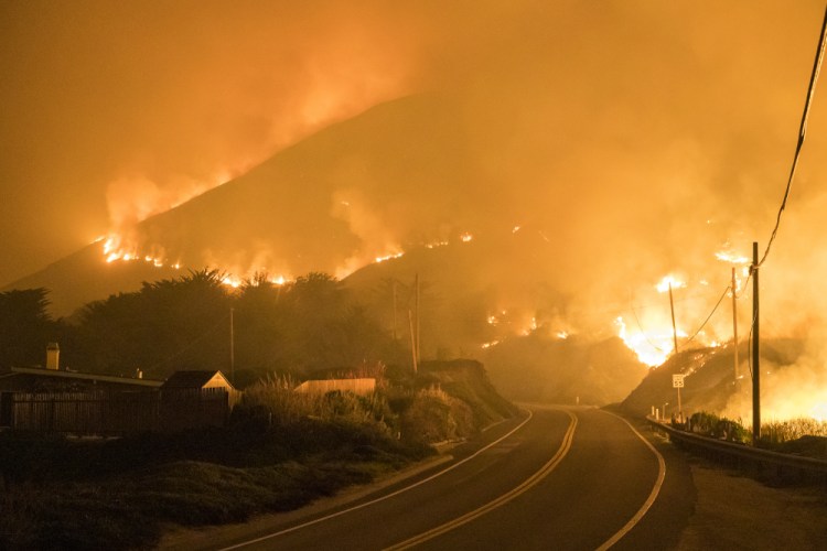 The Colorado Fire burns along Highway 1 near Big Sur, Calif., Saturday.