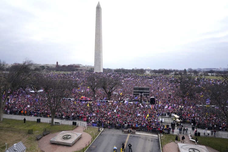 People attend a rally in support of President Trump on Jan. 6, 2021, in Washington. 

