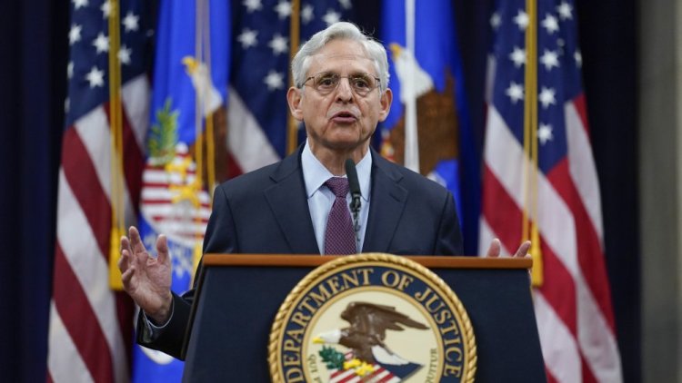 Attorney General Merrick Garland speaks at the Department of Justice in Washington on Wednesday, in advance of the one-year anniversary of the attack on the U.S. Capitol. 