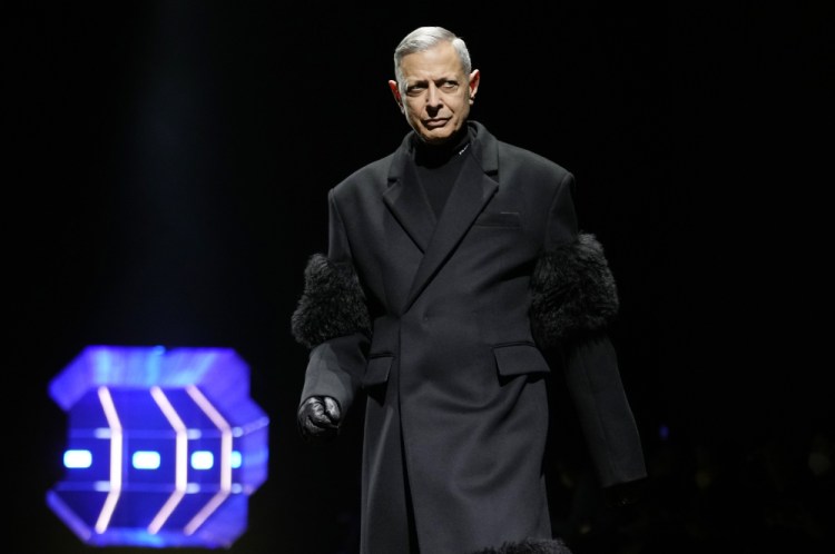 Actor Jeff Goldblum wears a creation as part of the Prada men's Fall-Winter 2022-23 collection, unveiled Sunday during the Fashion Week in Milan, Italy.