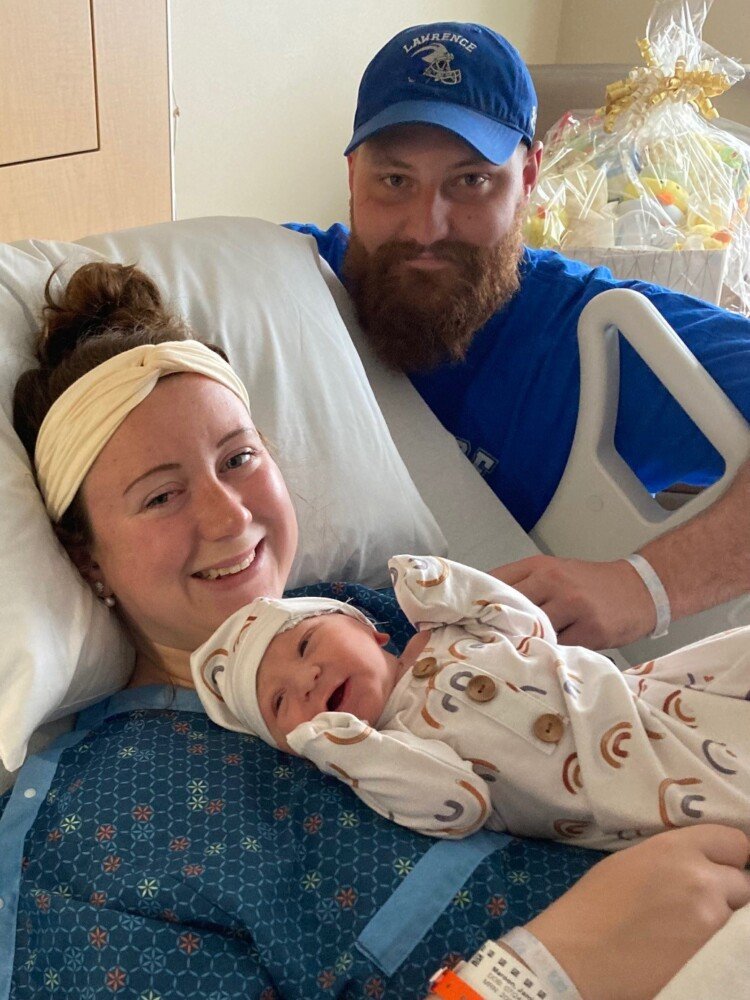 Jamie Maroon and her partner, Jesse Dodge III, welcome Jesse Dodge IV on Saturday morning at MaineGeneral Medical Center in Augusta.