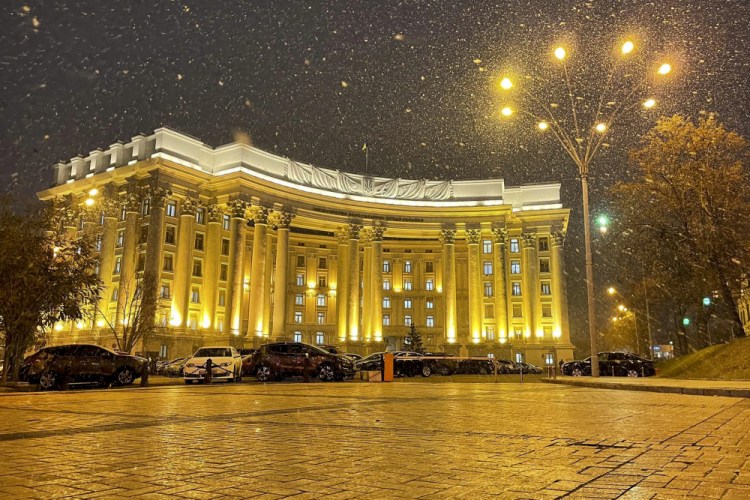 A spokesman for the Ukrainian Foreign Ministry, whose headquarters is shown here in Kyiv, said a number of government websites in Ukraine were down after a massive hacking attack on Friday. 