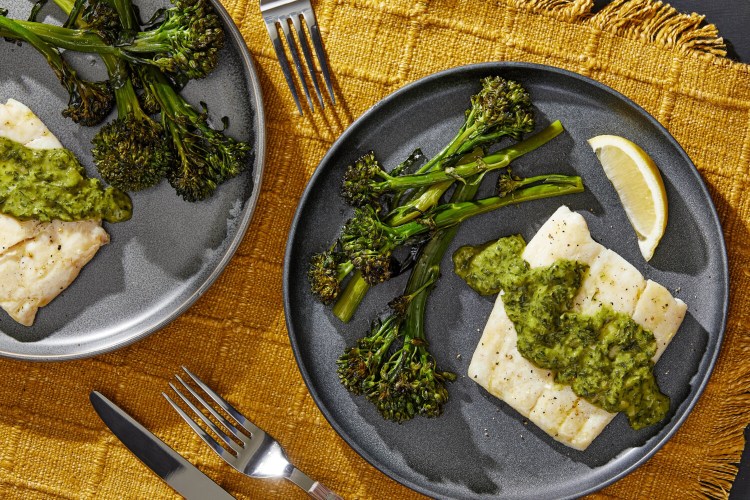 Roasted Cod with Parsley-Shallot Sauce and Broccolini