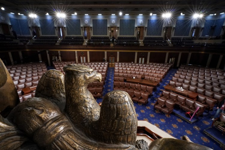 The chamber of the House of Representatives is seen at the Capitol on Monday. President Biden will deliver his State of the Union speech Tuesday night to a joint session of Congress and the nation.