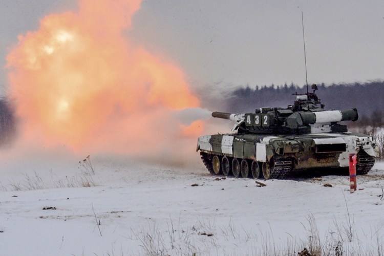 A tank takes part in a military exercise in Nizhny Novgorod, Russia, on Saturday.