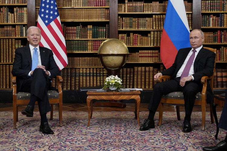 President Biden meets with Russian President Vladimir Putin in June 2021 at the 'Villa la Grange', in Geneva, Switzerland. 