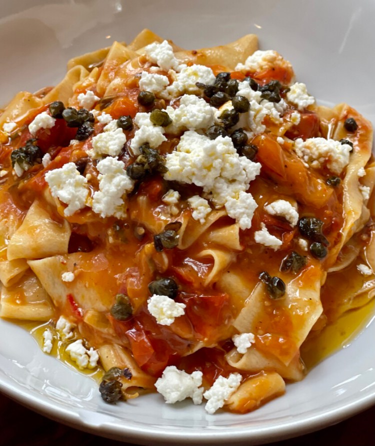 Crispy Caper and Slow-roasted Tomato Pappardelle