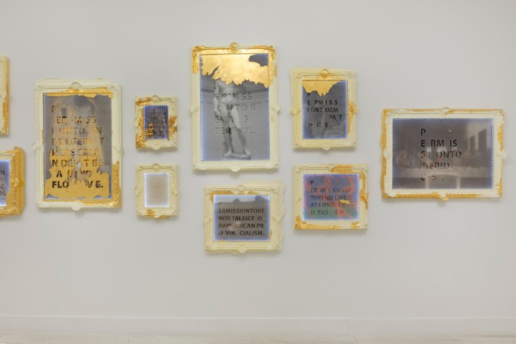 Installation of “Nyeema Morgan: Soft Power. Hard Margins.” at Grant Wahlquist Gallery in Portland. All works are mixed paper media, cast resin, Plexiglas, composite gold foil and LEDs.