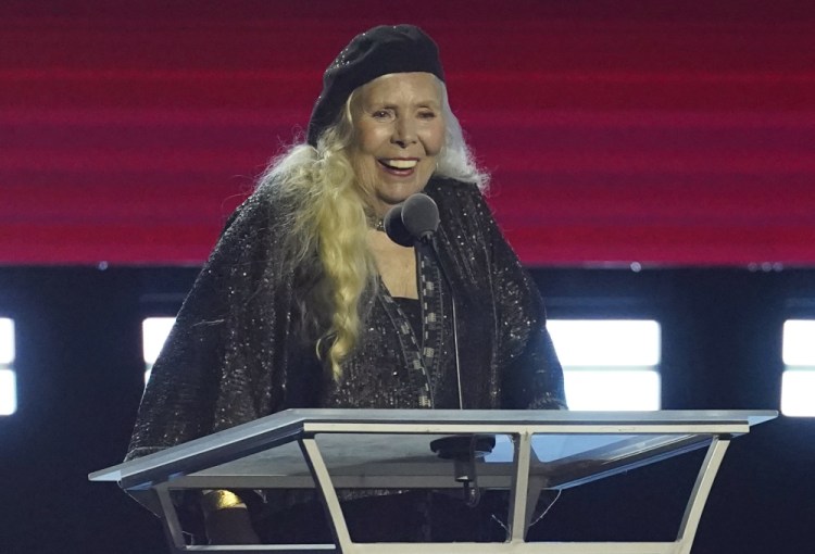 Joni Mitchell accepts the Person of the Year award at the 31st annual MusiCares benefit gala on Friday at the MGM Grand Conference Center in Las Vegas. 