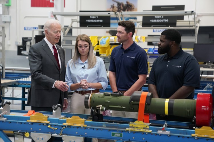 President Biden tours the Lockheed Martin Pike County Operations facility where Javelin anti-tank missiles are manufactured on Tuesday in Troy, Ala. 