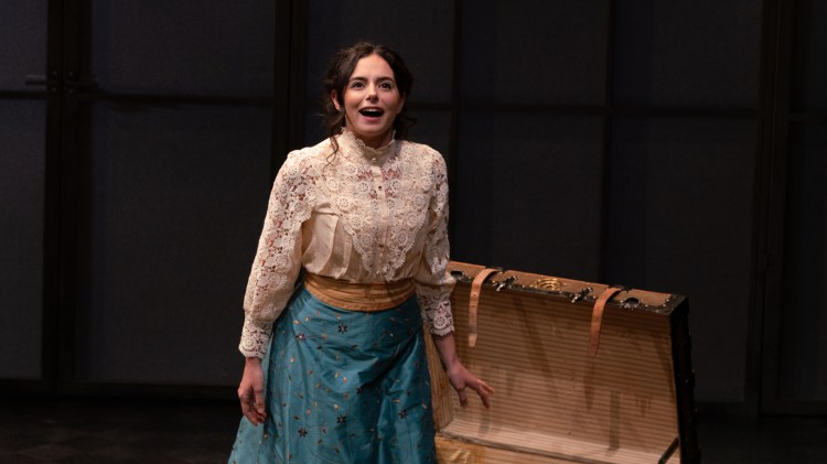 Actress Stephanie Machado in dress rehearsal as historic figure Sabina Spielrein, the star of Portland Stage’s new musical. 