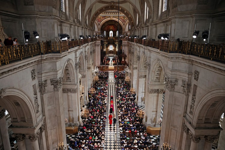 A general view ahead of a service of thanksgiving for the reign of Queen Elizabeth II at St Paul’s Cathedral in London on Friday.