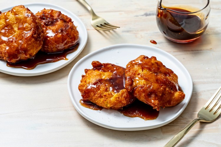 Peach Fritters with Maple-Bourbon Sauce