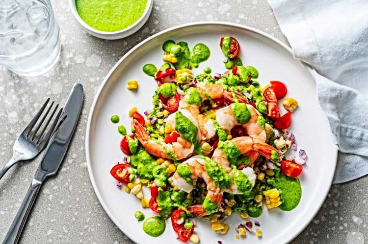 Shrimp and Avocado Salad with Corn and Tomatoes
