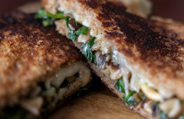 A mushroom melt made with frozen pre-sliced bread from Big Sky Bakery in Portland. 