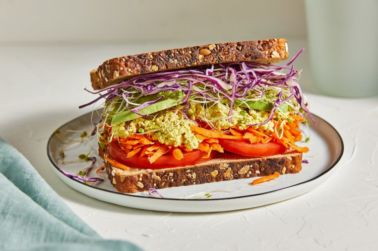 This curried tofu sandwich is adaptable to whatever vegetables you have at hand and prefer. 